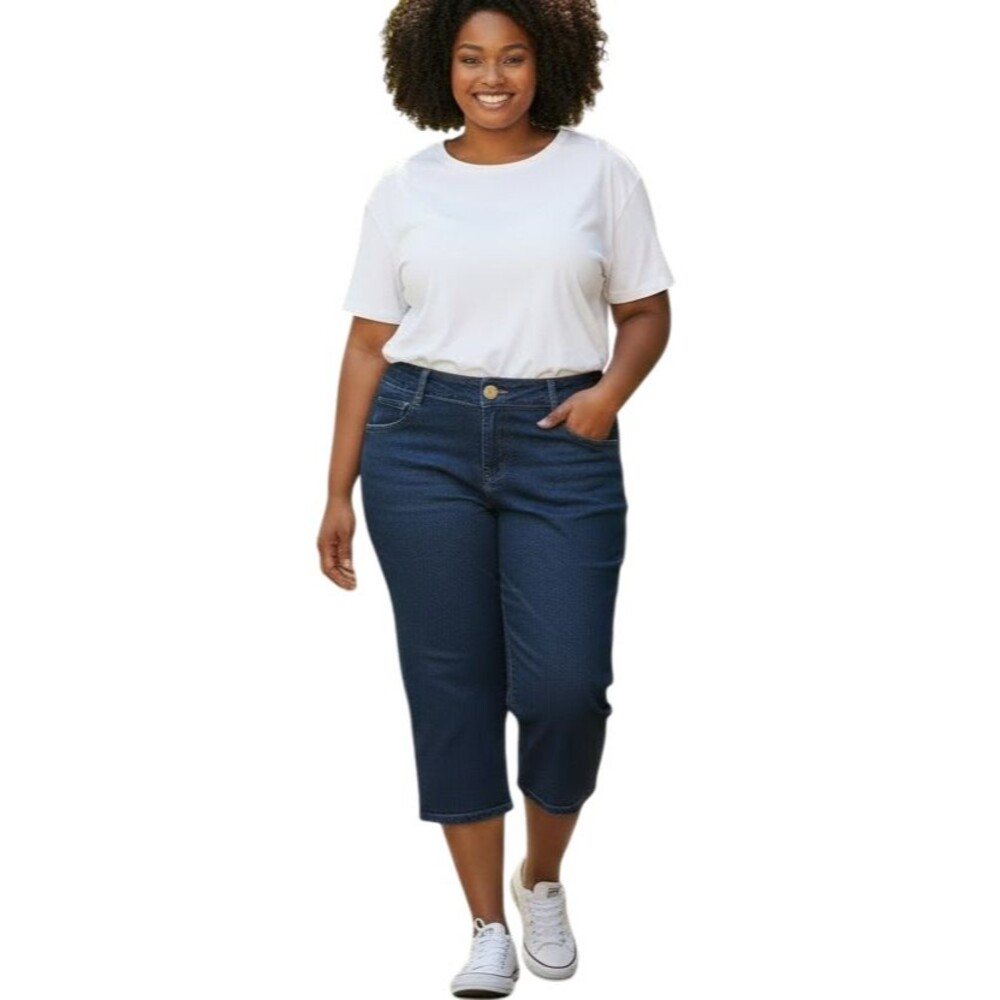 Wit & Wisdom Women's 24W Plus Size Blue Stretch Cropped Wide Leg Jeans